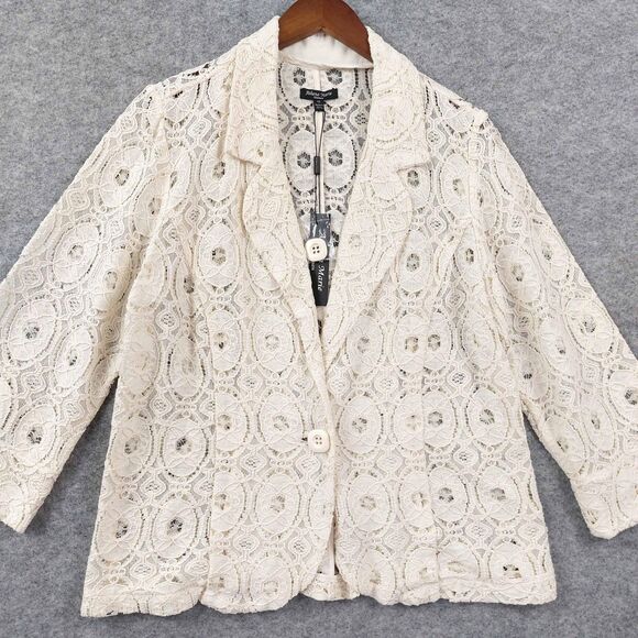 Athena Marie Blazer Sz 1X Lace Button Sheer Crochet Dressy Jacket Cottagecore - Picture 1 of 9